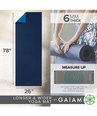 Gaiam Navy/Blue Yoga Mat - Non Slip Exercise & Fitness Mat for Yoga, Pilates & Floor Work - 78'' x 26'' x 6mm - Buy Online on GoSupps.com