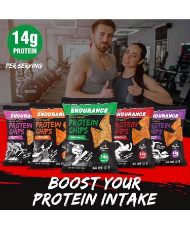 Natural Endurance Protein Chips - Nacho Chips, Low Carb Chips, High Protein Snack, Vegan Protein with Avocado Oil, 14g Protein Per Bag, Gluten Free - Nacho Flavor, 1.38 oz Bags (Pack of 12) 5 Flavor Mix - Buy Online on GoSupps.com