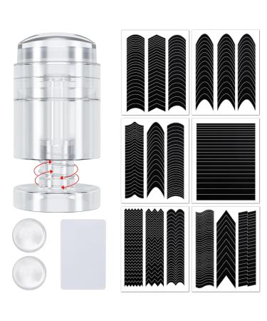 EBANKU 6 PCS French Manicure Stickers 1 PCS Rotated Nail Stamper with 2 PCS Silicone Replaceable Stamper Head & 1 PCS Scraper French Tip Stickers Stamper Kit for Manicure Decoration DIY Tools