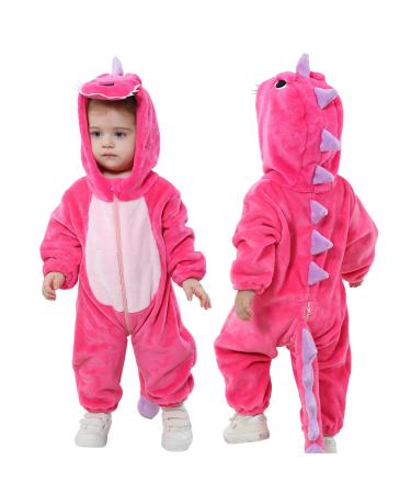 Doladola Unisex Baby Toddlers Romper Jumpsuit Hooded Cartoon Sleepsuits Infant Outfit 24-30 Months Rose Dinosaur
