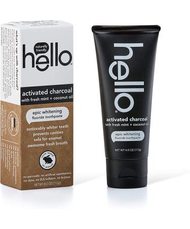 Hello Activated Charcoal Whitening Toothpaste - Fresh Mint & Coconut Oil, 4 oz - Buy Online on GoSupps.com