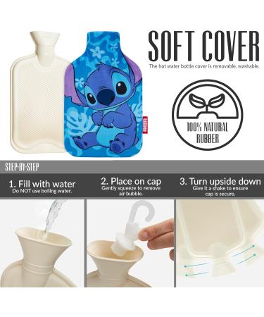 Disney Stitch Hot Water Bottle with Fleece Cover - 1.7 or 2 Litre Capacity Rubber Hot Water Bag - Cosy Gifts for Women in Blue - Buy Online on GoSupps.com