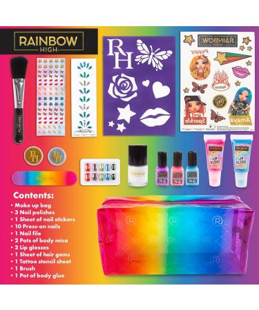 Rainbow High Makeup Set for Girls - Lip Gloss, Nail Varnish, Gems, Glitter & Stencils - Cosmetic Bag Included - Ideal Gifts for Girls - Buy Online on GoSupps.com