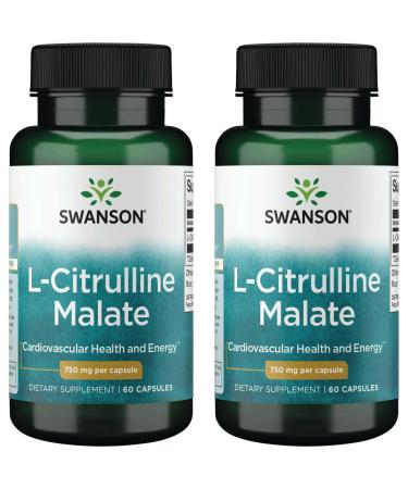 Swanson L-Citrulline Malate - Amino Acid Supplement Promoting Energy Production & Healthy Blood Circulation - Natural Formula Supporting Overall Wellness - (60 Capsules, 750mg Each) (2 Pack) 60 Count (Pack of 2)
