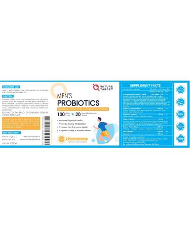 NATURE TARGET Probiotics for Men Digestive Health with Enzymes & Prebiotics 100 Billion CFUs Men's Probiotics with Saw Palmetto & Cranberry for Prostate & Urinary Tract Health 90 Veggie Capsules - Buy Online on GoSupps.com
