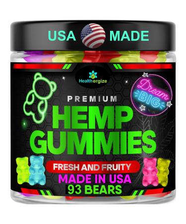 Hemp Gummies for Deep Sleep-Calm and Relax Better Mood-Made in USA Hemp Oil Gummy Bear Edibles-93 Count