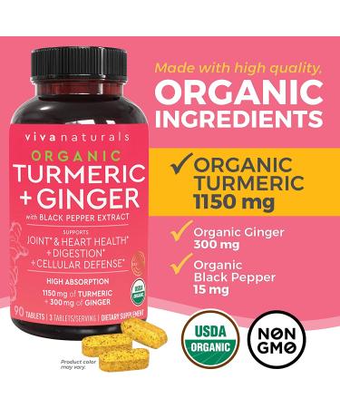 Viva Naturals Organic Turmeric Curcumin - 90 Tablets for Joint & Immune Support - Buy Online on GoSupps.com