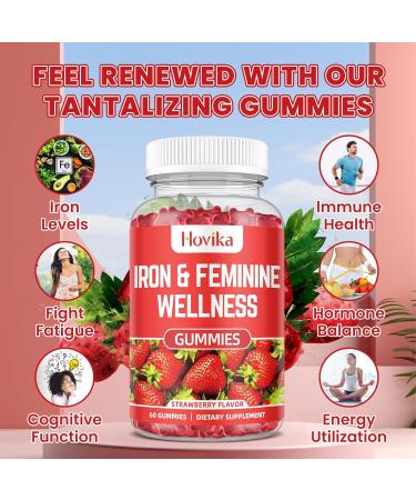 Iron for Women Gummies, 40mg Iron Supplement Anemia with multivitamin for Women, Zinc, Selenium, Iodine - for Iron Deficiency - Natural Hormonal Support for PMS, Strawberry Flavour, 60 Count Strawberry 60 Count (Pack of 1) - Buy Online on GoSupps.com