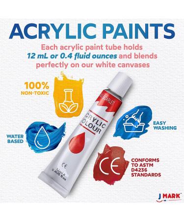 J MARK 22-Piece Acrylic Canvas Painting Kit with Wood Easel - Includes 8x10 inch Canvases, 12 Washable Paints, 5 Brushes, Palette, Color Mixing Guide - Buy Online on GoSupps.com