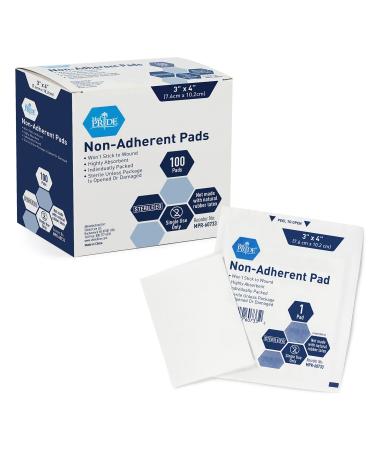 Medpride Sterile Non-Adherent Pads| 100-Pack, 3 x 4| Non-Adhesive Wound Dressing| Highly Absorbent & Non-Stick, Painless Removal-Switch| Individually Wrapped for Extra Protection 3x4 Inch (Pack of 100)