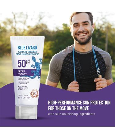 Blue Lizard Sport SPF 50 Mineral-Based Sunscreen Lotion - SPF 50 Broad Spectrum UVA/UVB Water Resistant (Up to 80 Minutes) - 89 mL 89 ml (Pack of 1) - Buy Online on GoSupps.com