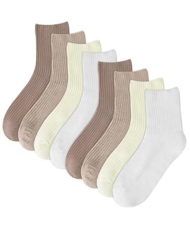Yamitora 4 pairs of women's crew socks spring summer and autumn cotton knit socks cute aesthetic sports socks single-colored ladies for leisure clothes comfortable socks
