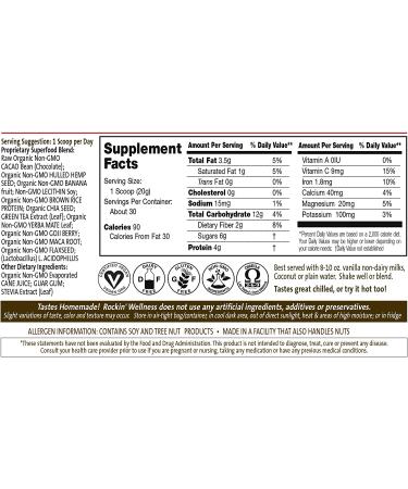 Rockin' Wellness Chocolate Cacao Superfood Mix | 30 Servings | Vegan, Organic, Non-GMO - Buy Online on GoSupps.com