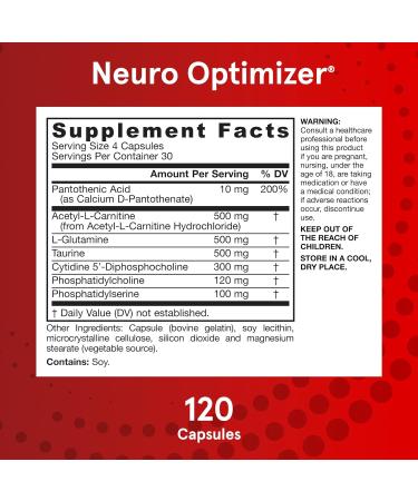 Jarrow Formulas Neuro Optimizer - 240 Capsules Total | Brain Health & Antioxidant Support | 7 Neuro Nutrients | Gluten Free - Buy Online on GoSupps.com