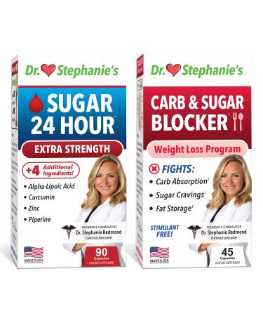 Dr. Stephanie's 24 Hour Extra Strength Support + Carb & Sugar Blocker - Extra-Strength Supplement Bundle Glucose + Carb Bundle