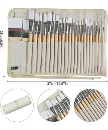 24-Piece Paint Brushes Set | Wooden Handles | Canvas Brush Case | Professional for Oil, Acrylic, Watercolor Painting - Buy Online on GoSupps.com