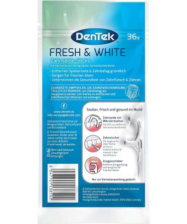 Dentek Fresh & White Dental Floss with Microcrystals - Mint Flavored Interdental Care - 3 Pack of 36 Pieces - Whiter Smiles & Clean Teeth - Buy Online on GoSupps.com