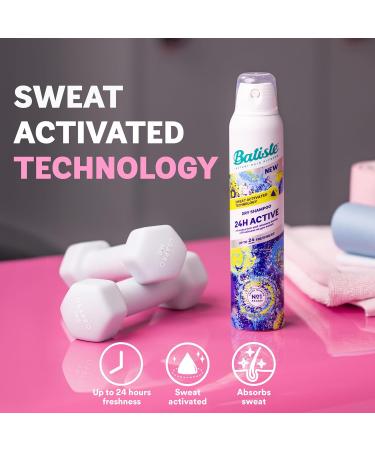 Batiste Dry Shampoo 24H Active Waterless Shampoo No Rinse Shampoo Hair Spray with Uplifting Fragrance Sweat Activated Dry Shampoo Spray Vegan Friendly & Invisible by Batiste Hair Care 200ml - Buy Online on GoSupps.com
