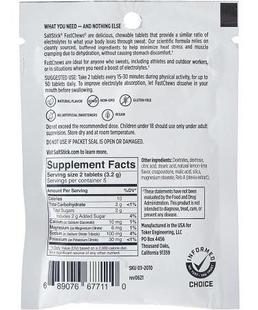 Salt Stick Fastchews Chewable Tablets with Lemon Flavor 10-pc - Lemon - Buy Online on GoSupps.com