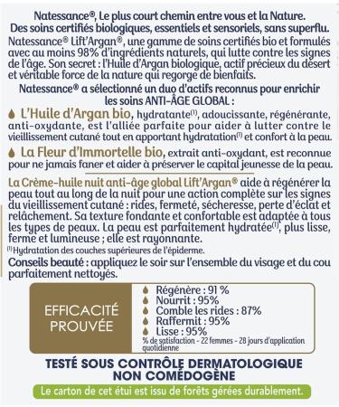 Natessance | Cr me-Huile Nuit Anti- ge Global Lift Argan | Lutte contre le vieillissement cutan : rides fermet clat | Tous types de peaux | 98% d origine naturelle| Certifi Bio |50 ml 50 ml (Lot de 1) - Buy Online on GoSupps.com