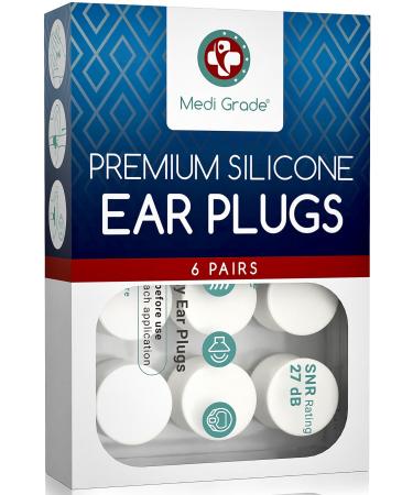 Medi Grade Silicone Ear Plugs for Sleep 6 Pairs 27dB - Mouldable and Reusable Noise Cancelling Silicone Ear Plugs for Sleeping Swimming and Concerts - Ear Plugs Noise Cancelling Earplugs for Sleep