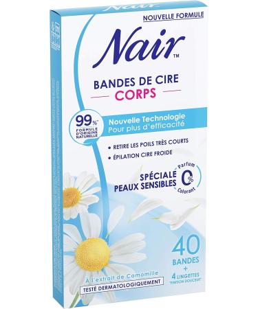 NAIR - Cold Wax Strips for the Body Special for Sensitive Skin with Chamomile Extract 99% Natural Origin 40 Strips + - Buy Online on GoSupps.com