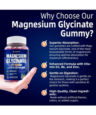 Magnesium Glycinate 500mg/250mg for Adults Teens - Plus D3,B6 & Zinc - Magnesium Glycinate Gummies,High Absorption - Support for Relaxation,Brain,Bone & Immunity Health - Sugar Free - 120Cts - Buy Online on GoSupps.com