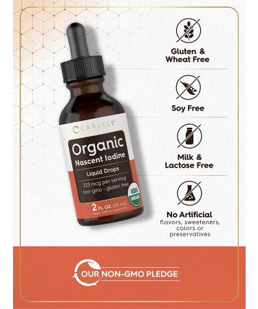 Organic Nascent Iodine Liquid Drops 2 fl oz - Vegan Non-GMO Gluten Free Supplement by Carlyle - Buy Online on GoSupps.com