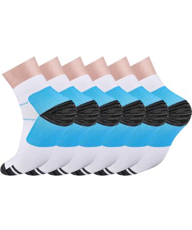 Pnosnesy 6/7 Pairs Compression Socks for Men & Women Plantar Fasciitis Socks Low Cut Sports Socks Athletic Socks with Arch Support Plantar Fasciitis L-XL Blue-6 Pairs