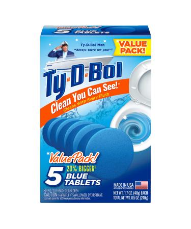 Ty-D-Bol Toilet Cleaner Cleans and Deodorizes Toilet and Bathroom Blue Easy to Use 5 Tablets Single Pack 5 Count (Pack of 1) - Buy Online on GoSupps.com