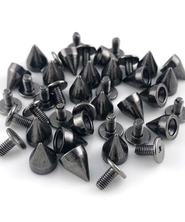 100 Sets 9MM Gun Metal Spikes and Studs Metal Bullet Cone Spikes Screw Back Leather Craft Rapid Rivet Screws Punk Studs and Spikes for Clothing Shoes Leather Belts Bag Accessories 11/32 Inch