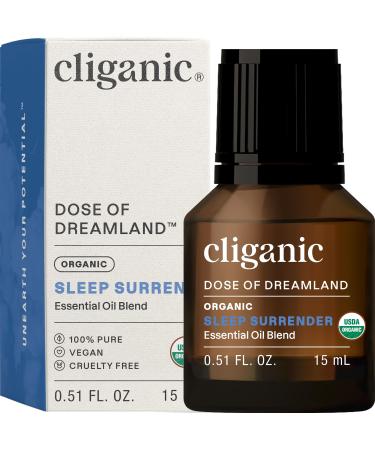 Cliganic Sleep Surrender Organic Essential Oil Blend 0.51 Fl Oz Carefully Crafted with Vetiver Lavender Frankincense Clary Sage Ylang Ylang Marjoram & Spearmint Calming Aromatherapy Oil
