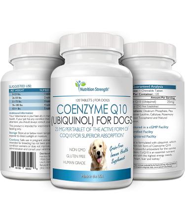 Nutrition Strength Coenzyme Q10 for Dogs: Ubiquinol Supplement Promotes Heart Health, Cognitive & Energy Support - 120 Chewable Tablets - Buy Online on GoSupps.com