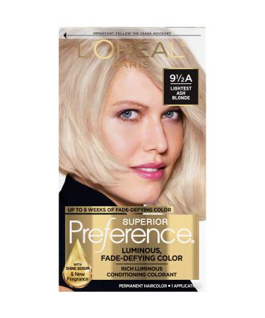 L'Oreal Paris Superior Preference Fade-Defying + Shine Permanent Hair Color  9.5A Lightest Ash Blonde  Pack of 1  Hair Dye 9.5A Lightest Ash Blonde 1 Count (Pack of 1)
