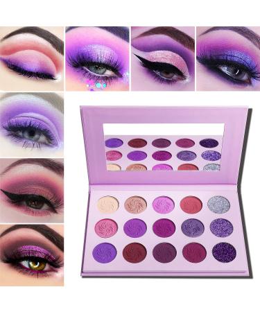 Afflano Make-up Pallet eyes shadow matt glitter highly pigmented purple eyeshadow palette for girls women glitter shimmer pink purple silver violet purple eyeshadow pallet 15 color - Buy Online on GoSupps.com