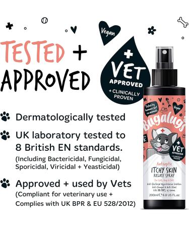 BUGALUGS Cat itchy skin relief Antiseptic spray 200ml for kitten cats & small animals - cat anti scratch cat spray is Antibacterial Antifungal & Antiviral use for cat acne - Buy Online on GoSupps.com