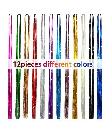 Hair Tinsel Strands Kit - 2400 Glitter Hairpieces in 12 Colors | 47 Inch Hair Extension Tools for Parties & Events - Buy Online on GoSupps.com