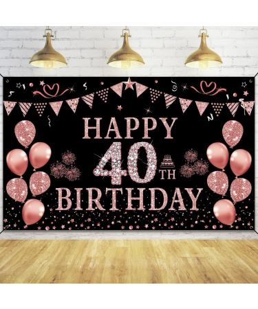 Trgowaul 40th Birthday Decorations Banner Women, Rose Gold Happy 40th Bday Decorations for Women, 40 and Fabulous Decorations Backdrop Party Supplies, 40 Year Old Photography Background 5.9 X 3.6 Fts Rose Gold 40th Birthday Banner53 ft