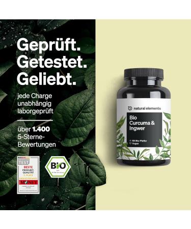 Natural Elements Bio Curcuma & Ingwer - 180 Organic Turmeric Capsules with Curcumin & Piperine - Vegan High-Dose Laboratory Tested - Produced in Germany - Buy Online on GoSupps.com
