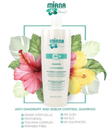 Mirna Professional Anti Dandruff Shampoo - Grape Stem Cells & Tiosilina Complex - Grease Control for Oily Scalp - 1000ml / 33.8oz - International Shipping Available - Buy Online on GoSupps.com