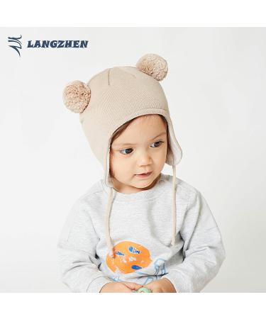 LANGZHEN Toddler Winter Hat Earflap Knit Cap for Baby Boys Girls 0-6 Months - Khaki - Buy Online on GoSupps.com