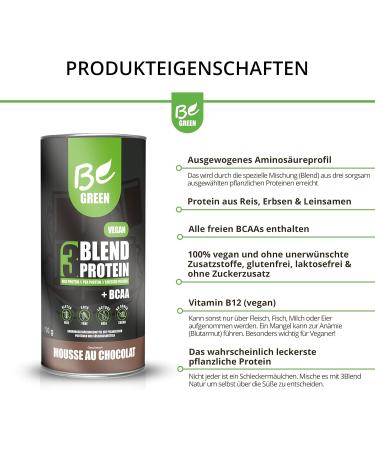 Buy Begreen 3Blend Vegan Protein with BCAA & B12 - Chocolate Mousse Flavor | Gluten-Free Lactose-Free No Added Sugar | 700g Powder - International Shipping Available - Buy Online on GoSupps.com