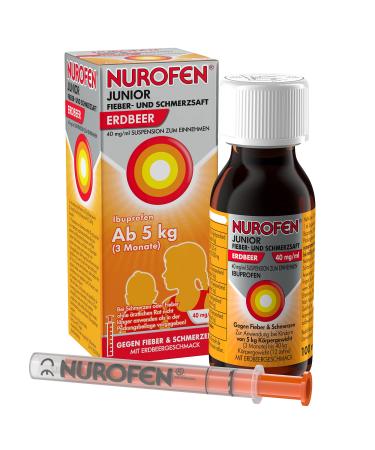 Nurofen junior fever and pain juice with strawberry taste for a quick fever lowering in children 40mg/ml 100 ml strawberry 100 ml (1 Pack)