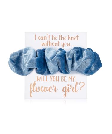Velvet Bridesmaid Proposal Gift Scrunchies - To Have and To Hold Your Hair Back Foil Gift Cards (Flower Girl  Dusty Blue) DustyBlue