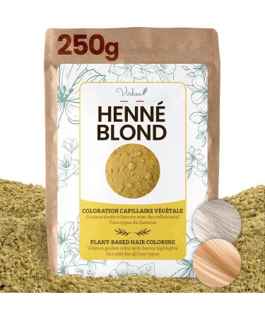 virhea Henna Natural Blonde 250 g - Vegetable Hair Colour Blonde - Bright Blonde Hair Colour - Natural Hair Care - VIRHEA