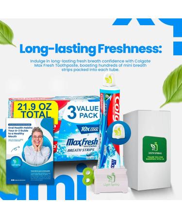 Max Fresh Whitening Toothpaste with Mini Breath Strips - Cool Mint 3 Large Tubes (21.9 oz) + Bonus Gift Set: Toothpaste Squeezer & No-Mess Caps - International Shipping Available - Buy Online on GoSupps.com