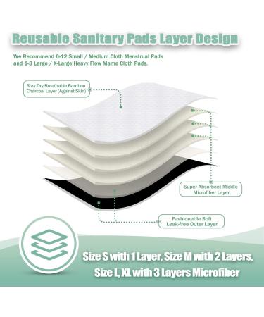 wegreeco Bamboo Charcoal Reusable Menstrual Pads - 6 Pack Medium Black | Soft Cloth Sanitary Pads & Panty Liners with Wet Bag - Buy Online on GoSupps.com