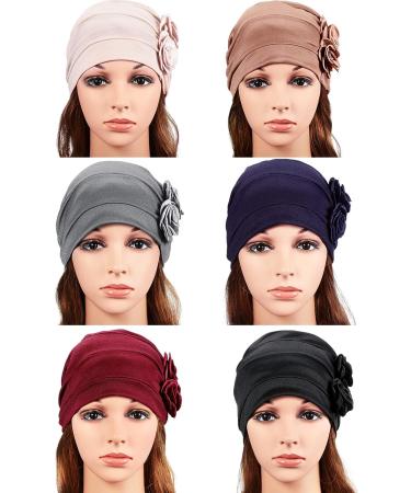 6-Piece Women's Vintage Flower Turban Caps - Elastic Headwrap Beanie Hat in Chic Colors - Buy Online on GoSupps.com