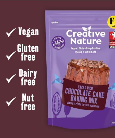 Creative Nature Gluten Free Cake Mix | Chocolate Cake | Vegan & Free From Baking Mix | Gluten Free Nut Free Dairy Free & 100% Allergen Free | 300g Chocolate Cake Mix - Buy Online on GoSupps.com