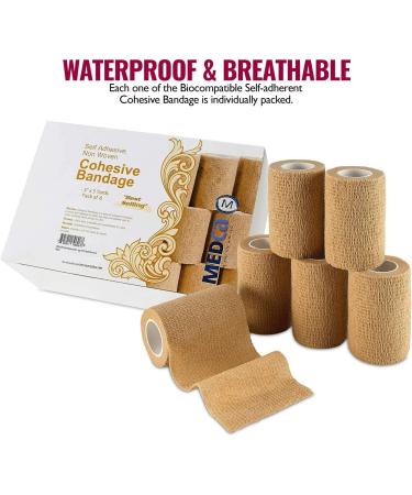 Self Adherent Wrap - Bulk Pack of 6 | Athletic Tape Rolls & Sports Wraps for Ankle Sprains & Swelling | Non-Woven Adhesive Bandage (3 in x 5 Yards) - Beige - Buy Online on GoSupps.com